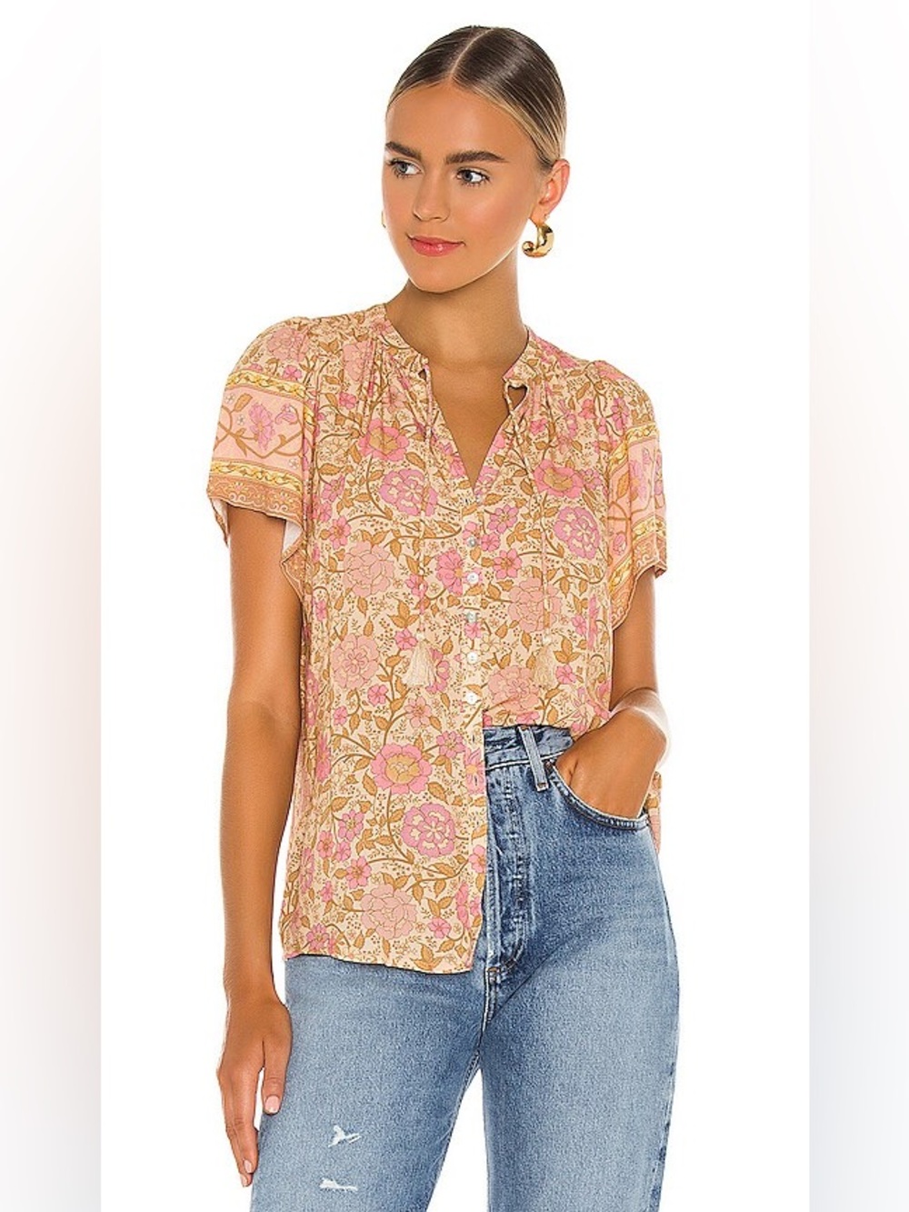 SPELL 🌾 $159 Love Story Short Sleeve Blouse 🍑 Peach Blossom 🌾 NWOT 🌸 SMALL - Picture 5 of 12